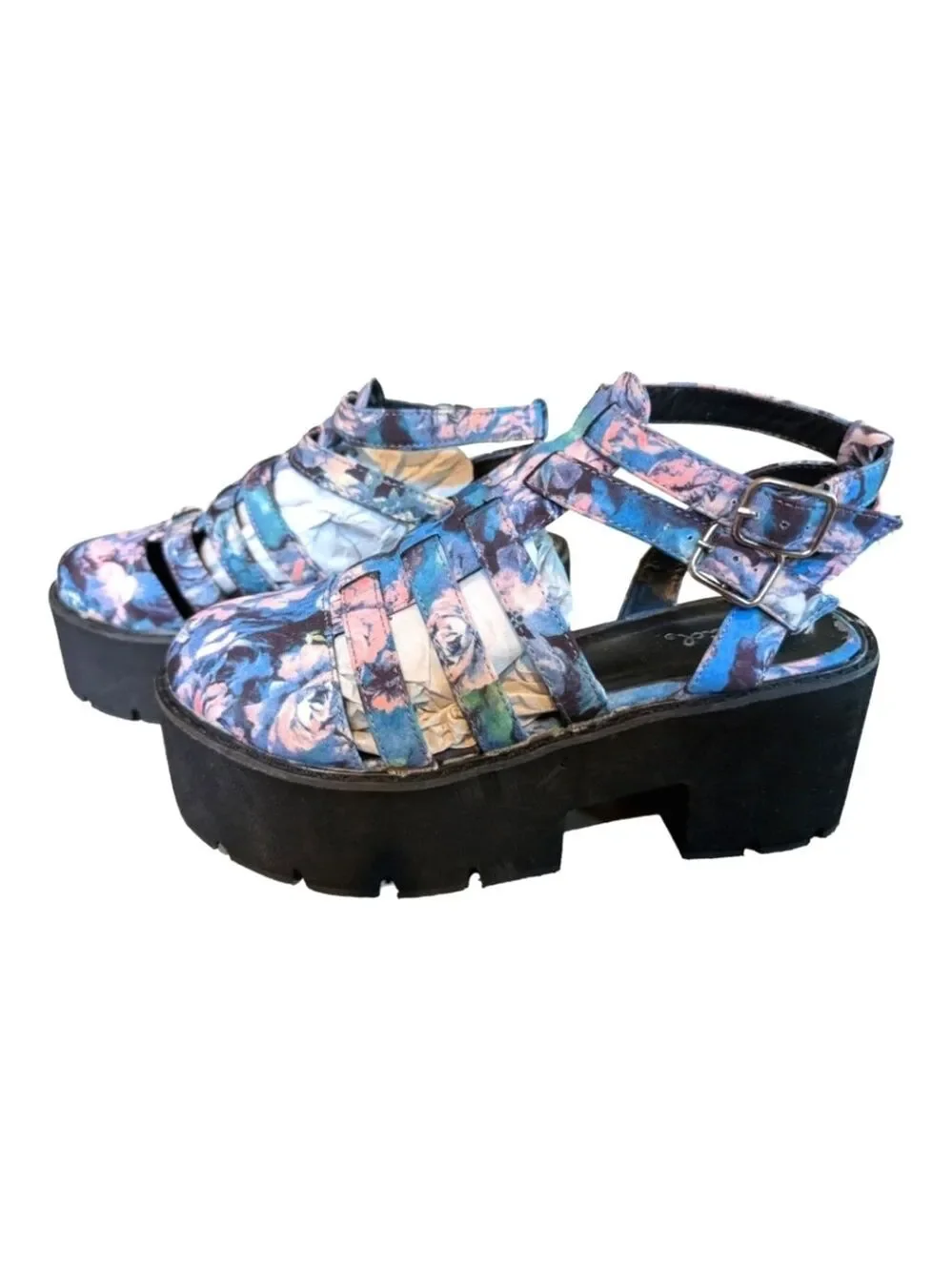 Qupid Pastel Whimsygoth Floral Platform Sandal Size 6 Inside Flaws